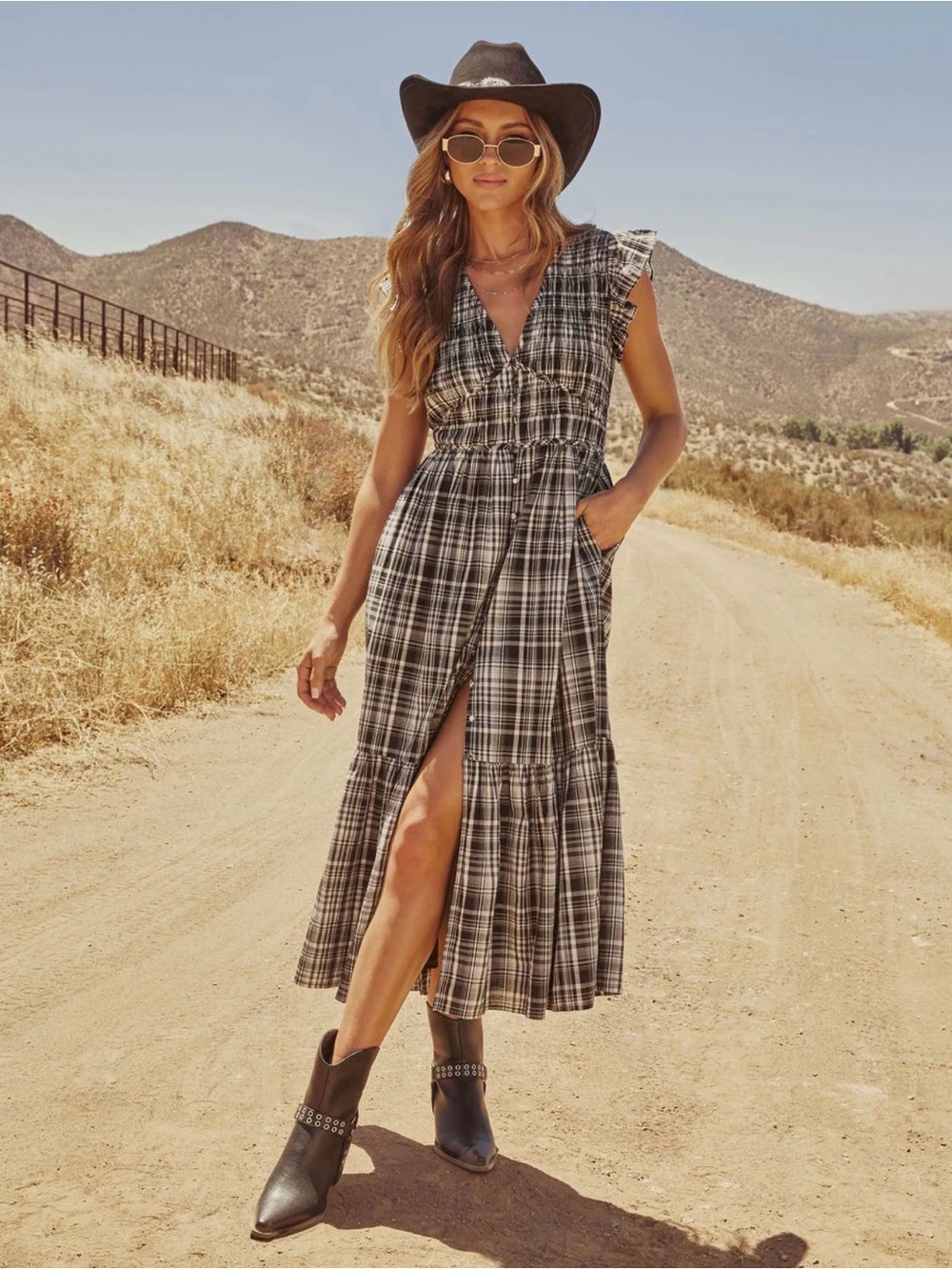 VICI Lindah Smocked Plaid Maxi Dress - Picture 5 of 6